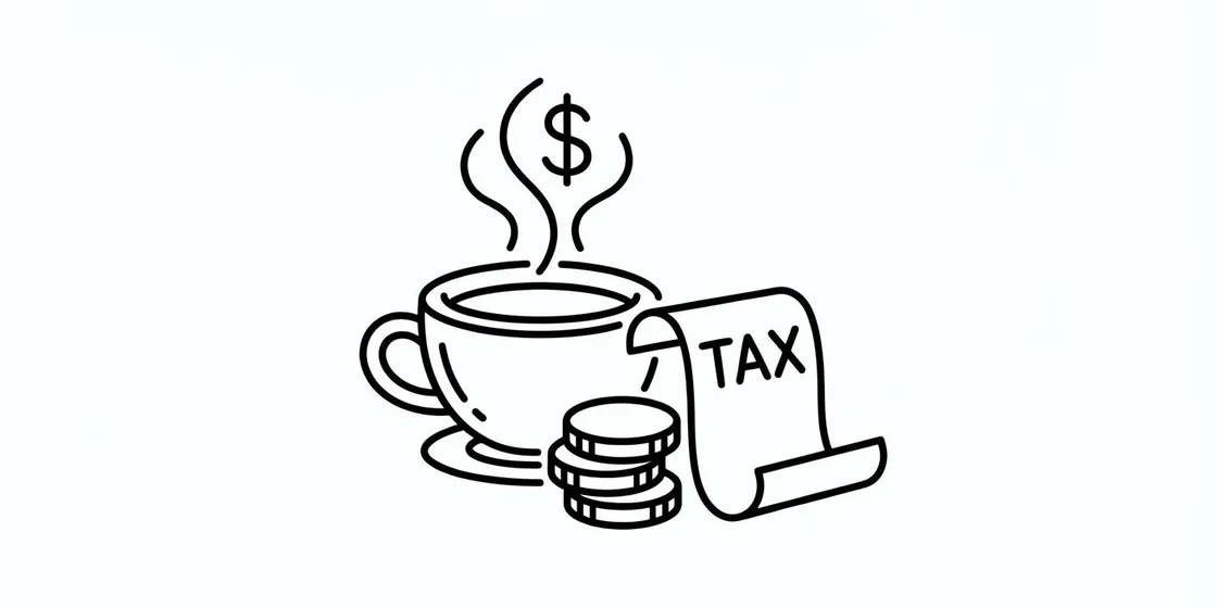Ícono de deducciones fiscales con taza de café